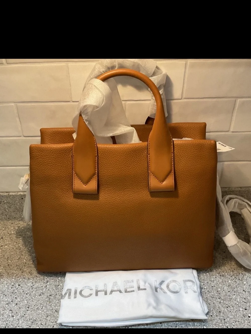Michael Kors Cognac Leather Satchel with Removable Strap